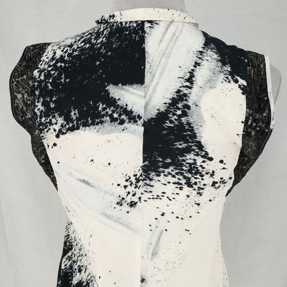 Sachin and Babi Ankasa Dress Womens 4 Ivory Black Silk Lined Sequins Shift Pleat - Picture 7 of 14